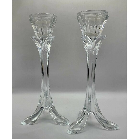 Candlesticks Longchamp Cristal D'Arques Bandol Lead Crystal Set of 2 Footed - Picture 1 of 8